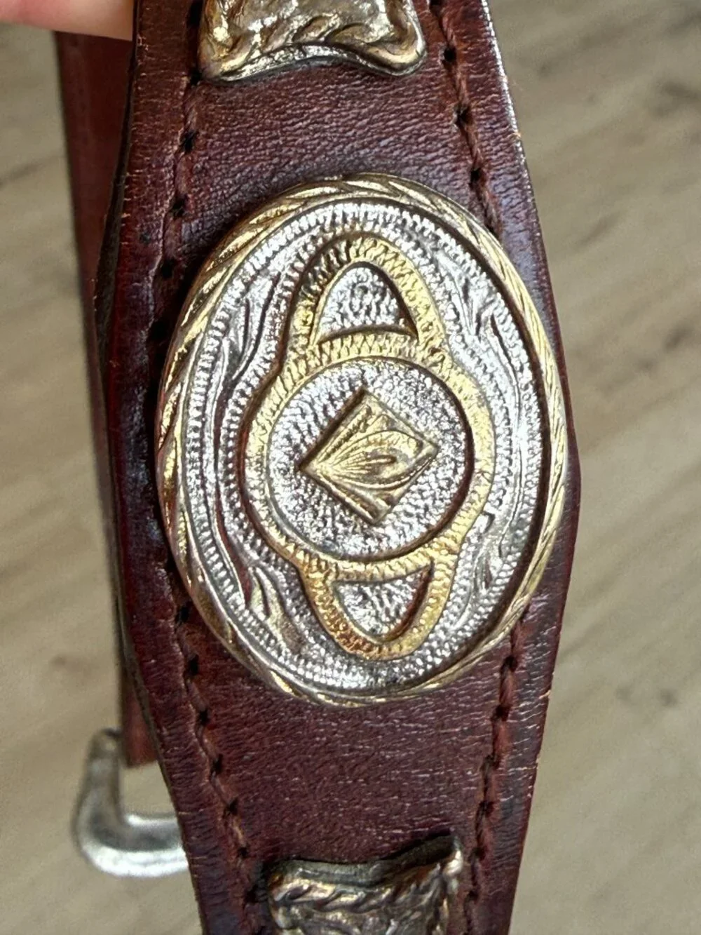 Vintage Western Leather Belt Silver Concho Tooled Brown Cowboy Size 40